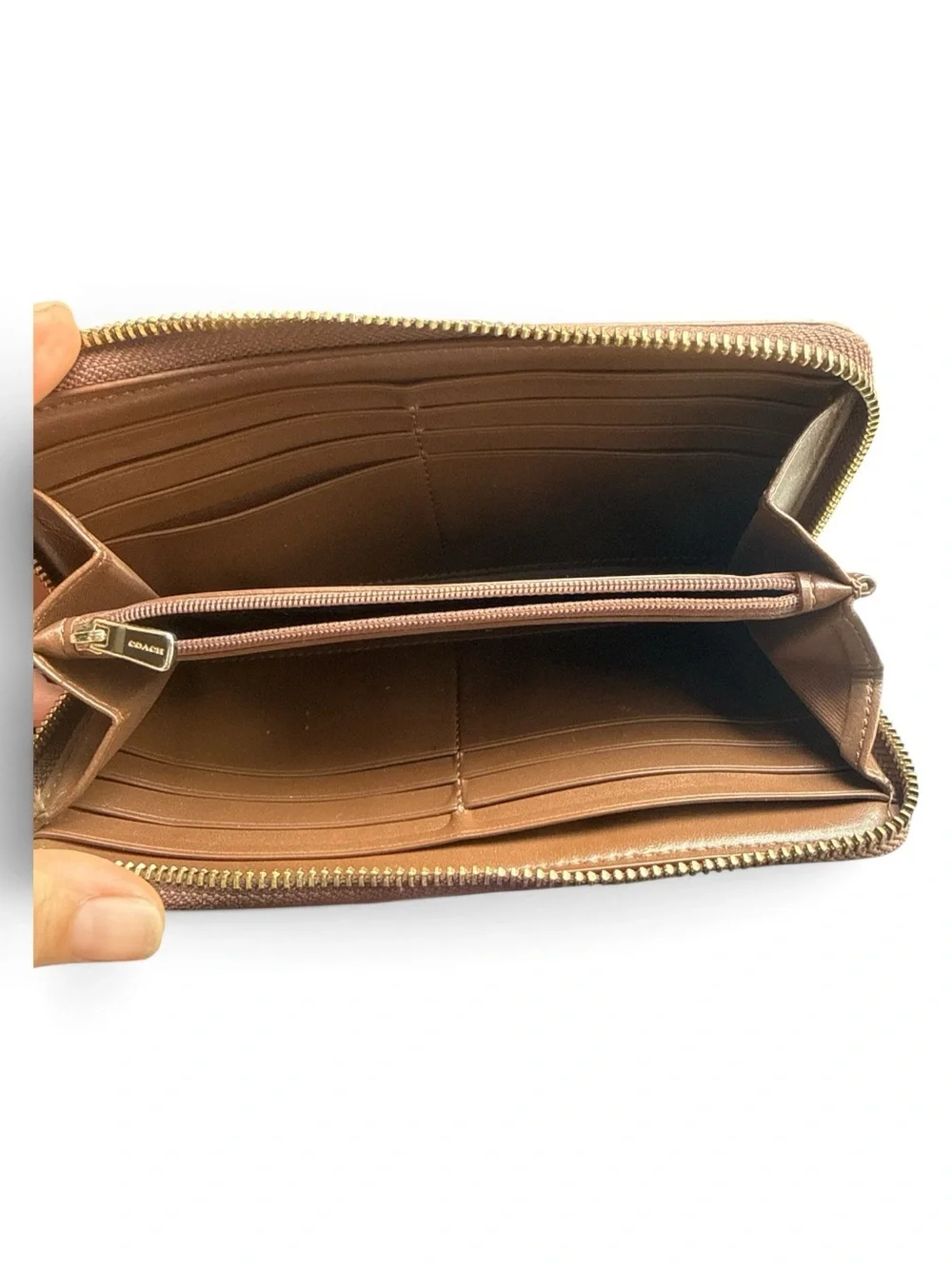 Coach Beige/Brown Signature Zip Around Wallet
